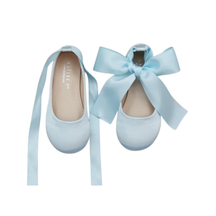 Balerini Light Blue Mary Jane din satin cu strasuri si panglica tip balerina 376, Albastru deschis pal