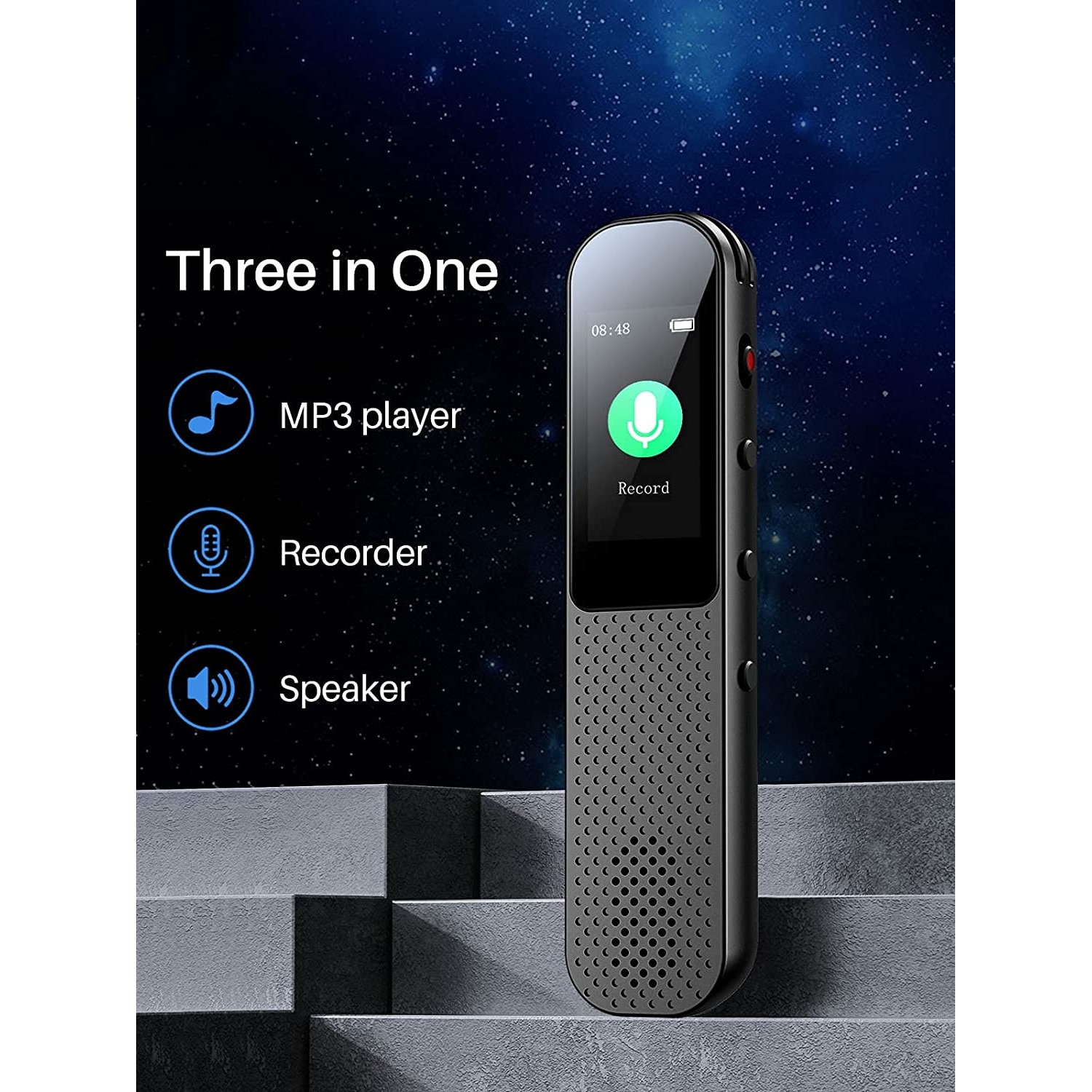 Reportofon digital de 64 GB, dictafon cu activare vocala, 3072 Kbps ...