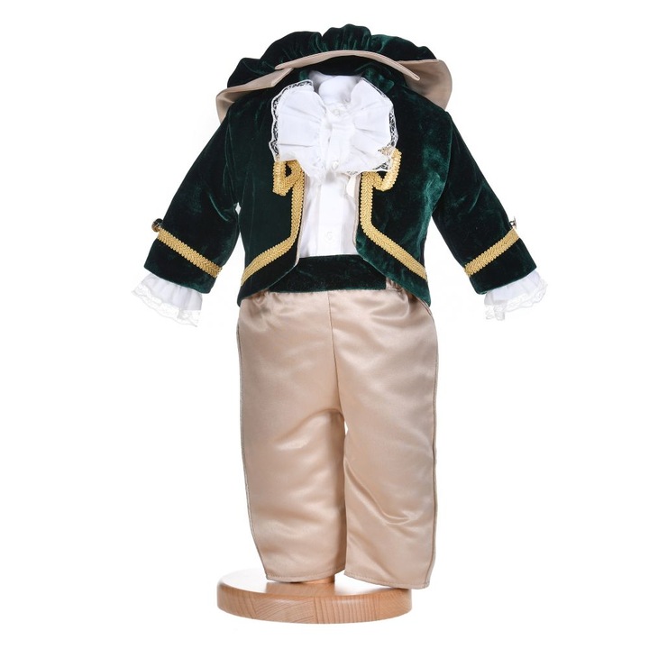 Costumas botez baiat, Micul Print, verde, 4 piese, 1 - 3 luni, Denikos® H019