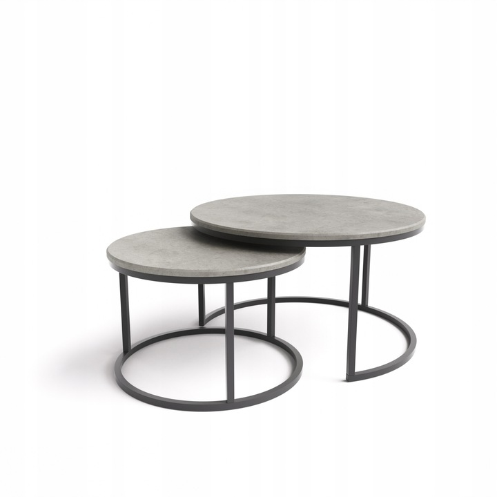 Set 2 x Masuta de cafea, MDF/Otel, 80/60 cm, Negru/Gri
