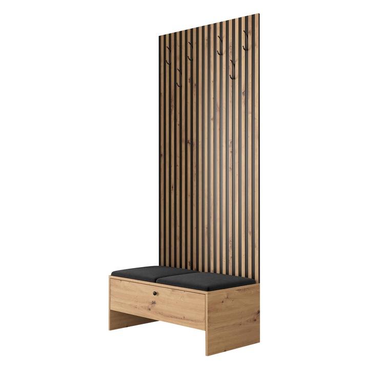 Mobilier pentru hol Esmoltis IV cu caneluri, MIRJAN24, stejar artisan / negru, 85x44x206 cm