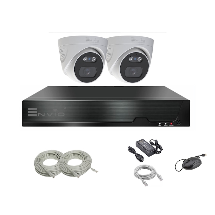 Kit supraveghere video complet ENVIO IP POE cu 2 camere Full Color 4K 8MP PESS-KIT2CH1BFM60H8001DFM70H800S-WMHDD