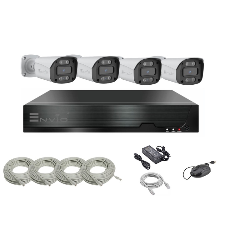 Комплект за видеонаблюдение ENVIO PESS-KIT4CHBFM60H500S-WM IP POE, 4 камери Full Color, 5MP