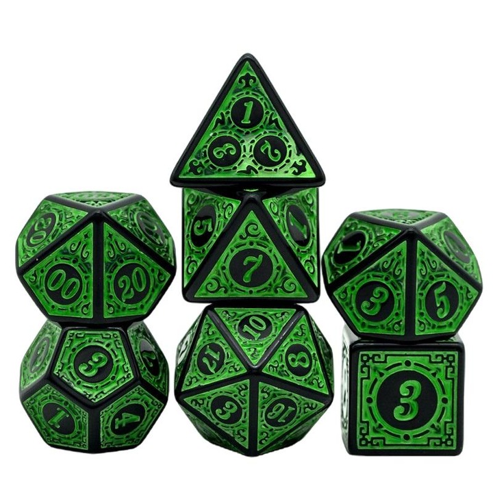 Set 7 zaruri, RPG, Earth Temple, Acril, Verde/Negru