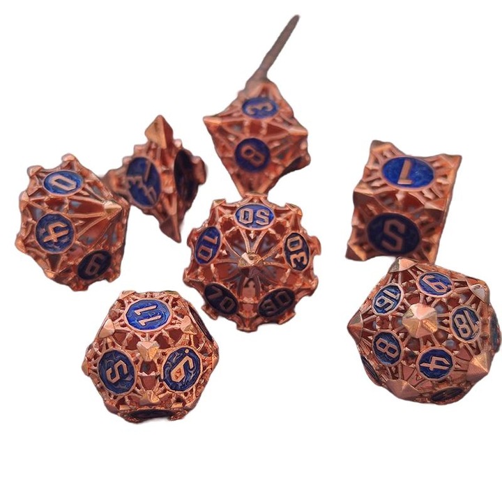 7 db kocka készlet, RPG, Dwarven, metál, réz/kék