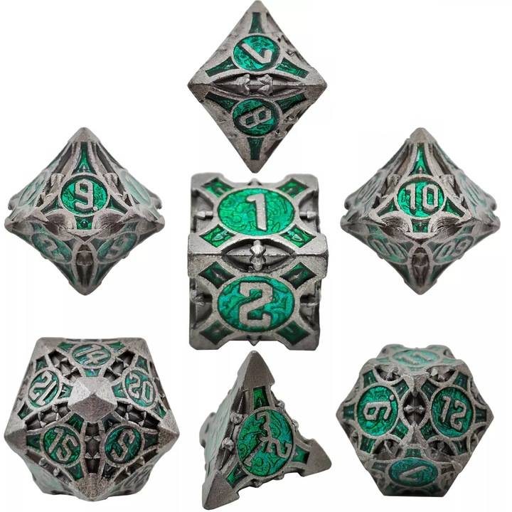 Set 7 zaruri, RPG, Toxic portal, Metal, Argintiu/Verde