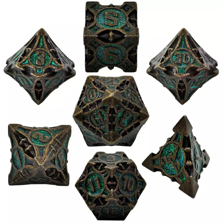 Set 7 zaruri, RPG, Forest portal, Metal, Argintiu/Verde