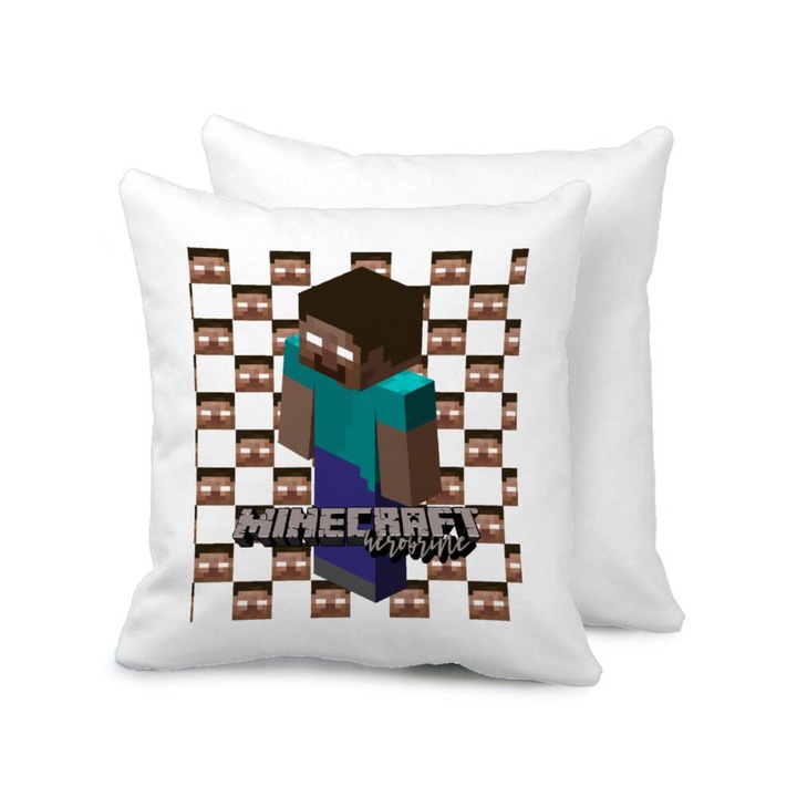 Perna decorativa, Poliester, Model Minecraft, 40x40 cm, Alb