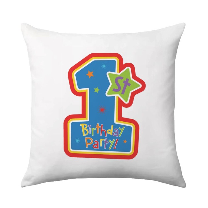 Perna decorativa Happy 1st Birthday, Poliester, 40x40 cm, Alb
