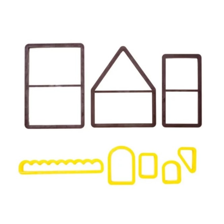 Set 8 forme prajituri, Decora, Casa zanelor, Plastic, Maro/galben