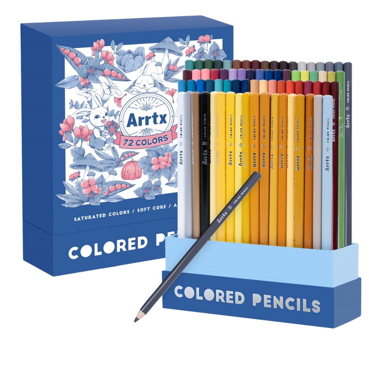 Creioane colorate profesionale pe baza de ceara, Arrtx, pentru desen, schite, grafica, 72 bucati