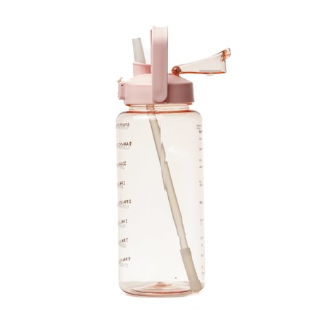 Sticla de apa motivationala, reutilizabila, portabila, cu pai incorporat si deschidere automata, 2L, Roz