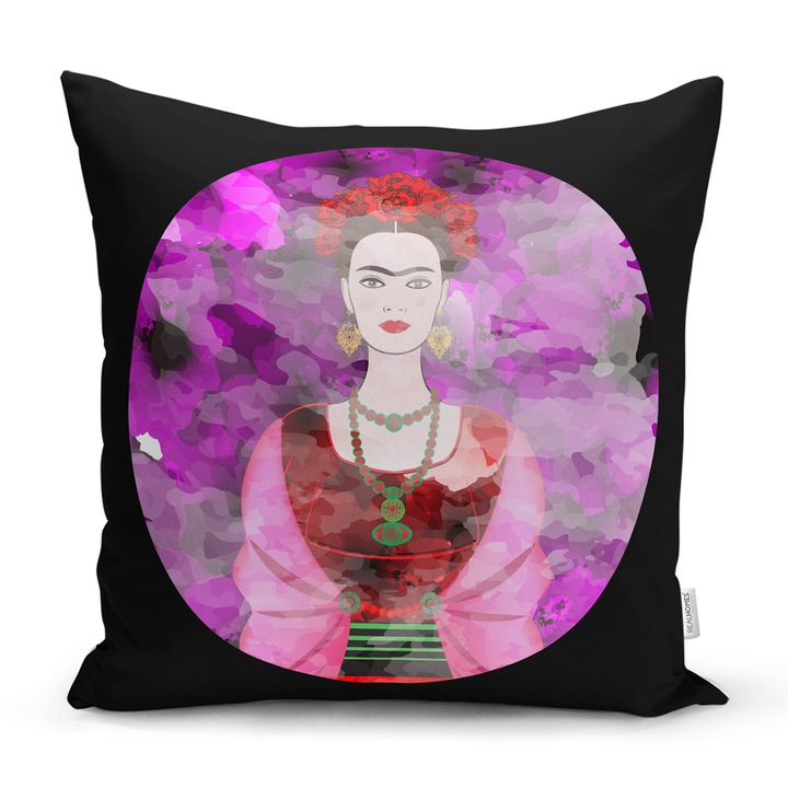 Díszpárna 60, 43x43cm, poliészter, levehető huzat, fújtató, poliészter, cipzárral záródó, Frida modell
