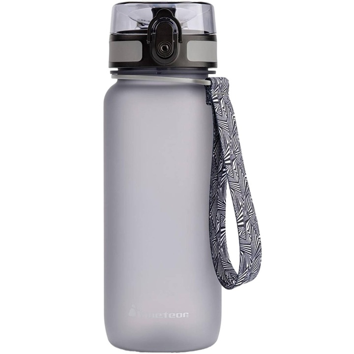 Meteor Vizes Palack 0.65 L, Napi Hidratáló Partner. Modern Tritanból Készült, BPA-Mentes, Ütésálló és Nem Tartja Meg a Szagokat. Ergonomikus Kialakítása és a Szivárgásmentes Kupak Tökéletessé Teszi Irodai Vagy Edzőtermi Használatra. Szürke Szín