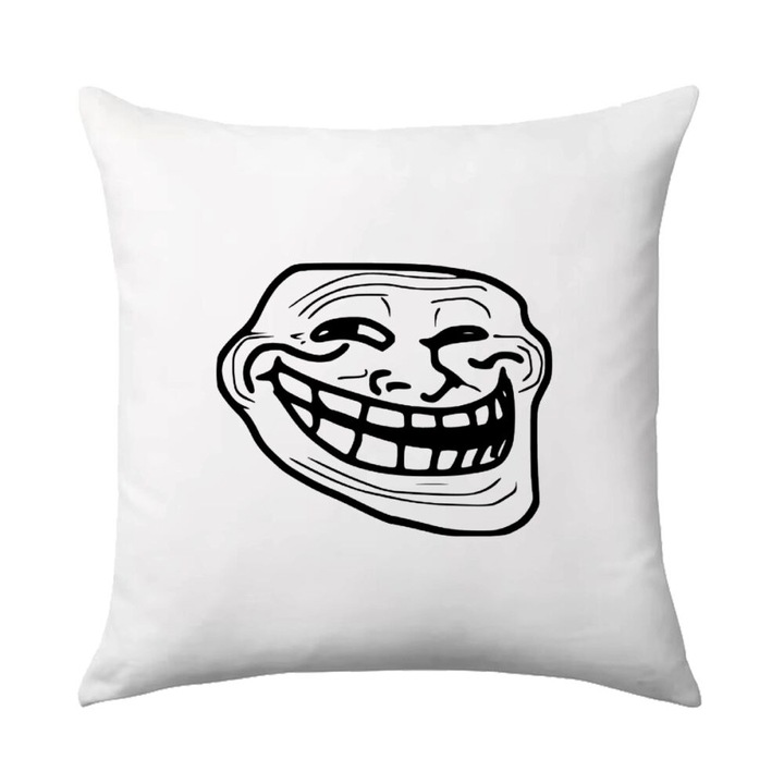 Perna decorativa Troll Face, Poliester, 40x40 cm, Alb