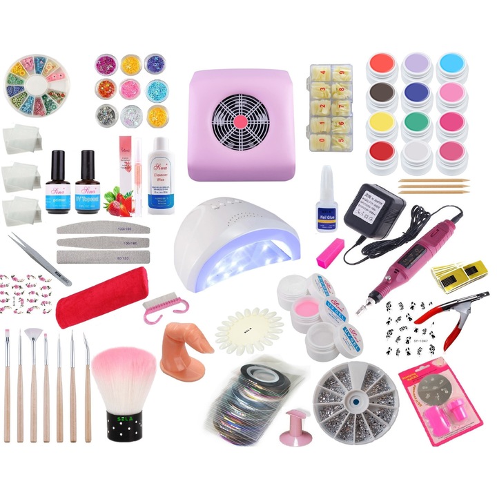 Kit Unghii False Cu Gel Uv, Nr.105, Lampa Led, 413 piese, Sela