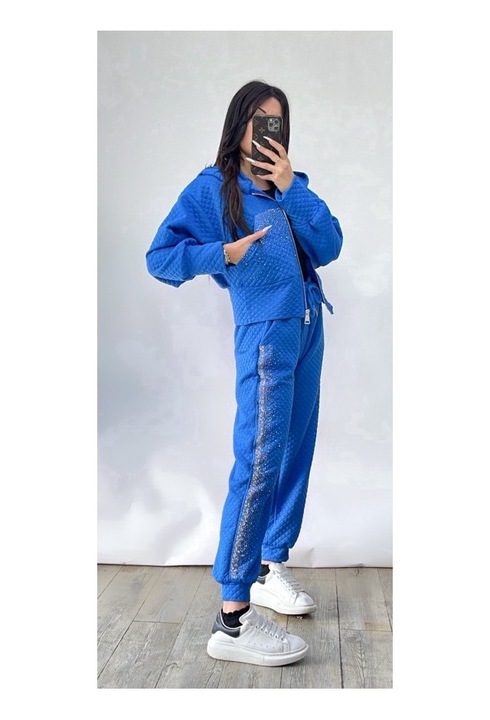 Trening waffle cu strasuri, albastru, bumbac, Uni Standard