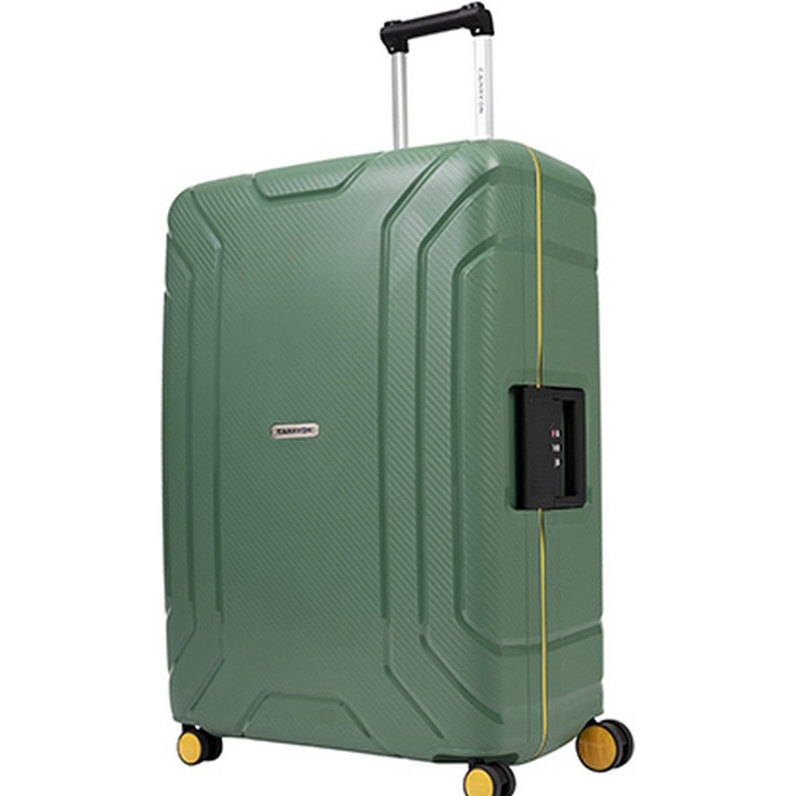 Troler Mare, CarryOn, STEWARD, Polipropilena, Cifru TSA, inchidere cu clapeta, 75 cm, Verde