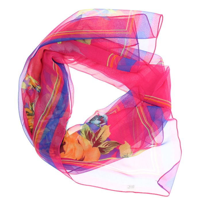 Esarfa, de dama, Buticcochet, din poliester, imprimeu cu trandafiri, 50x160 cm, Fucsia - ES1822