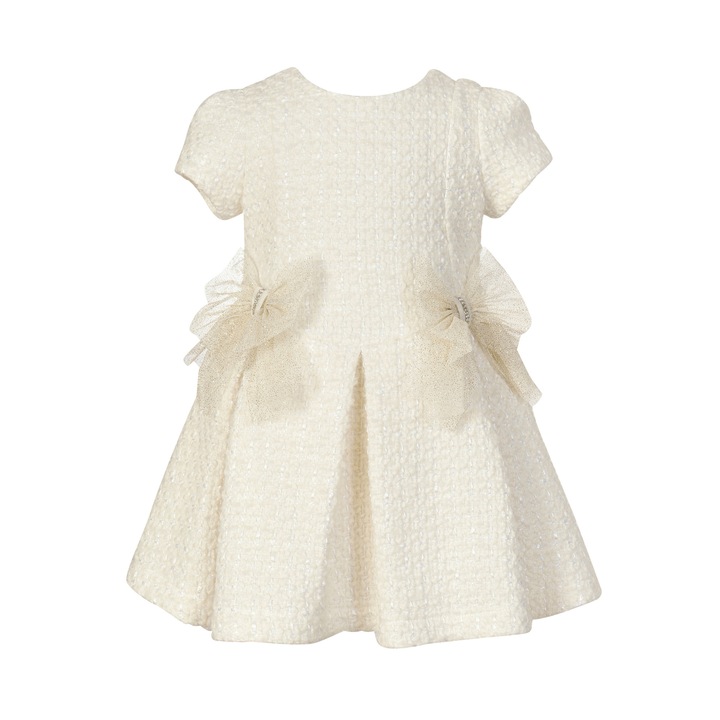 Rochie texturata cu funde din tul cu diamante 507, Ivoire