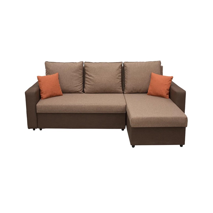 Coltar extensibil Expomob NICOLE, cu lada depozitare, colt interschimbabil, dimensiune 225x145x82 cm, culoare maro