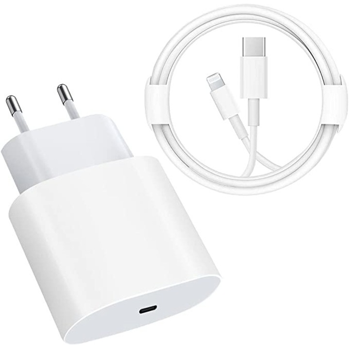 Зарядно за бързо зареждане, съвместимо с iPhone, 20W PD Type C с 1 метър USB C Lightning кабел