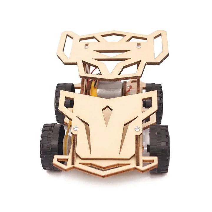 Jucarie Educationala Tetea, Kit lemn STEM, masinuta cu motor Model 3