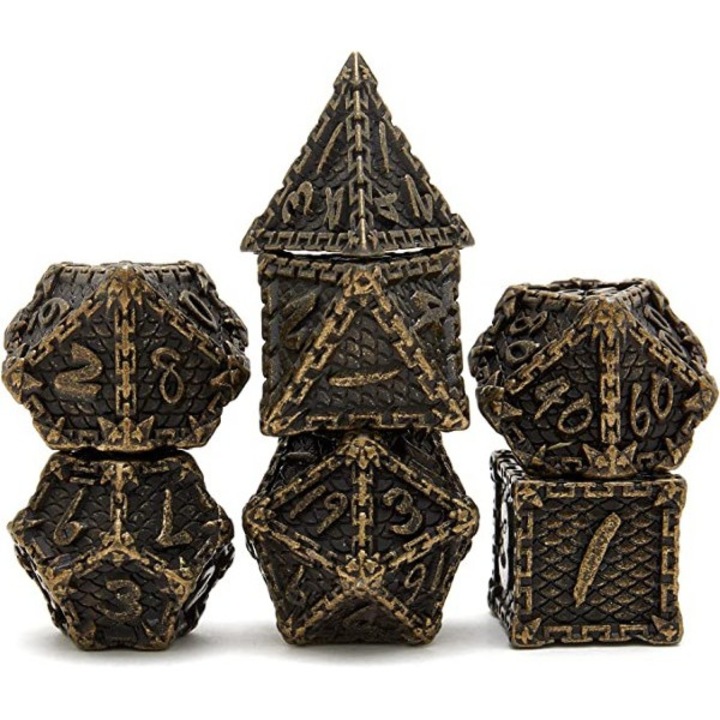 7 kockás készlet, RPG, fém, réz/arany