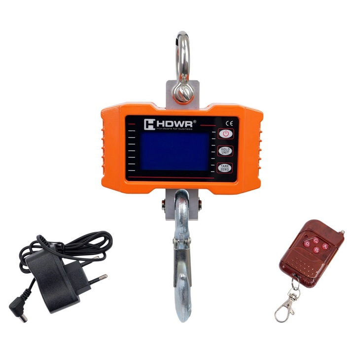 Cantar cu carlig de pana la 500 kg, electronic cu telecomanda, cantar suspendat, cantar de depozit, LCD digital cu lumina de fundal albastra, mentinere ecran, cantar tara, conversie unitati, otel solid, HDWR, wagPRO H500P