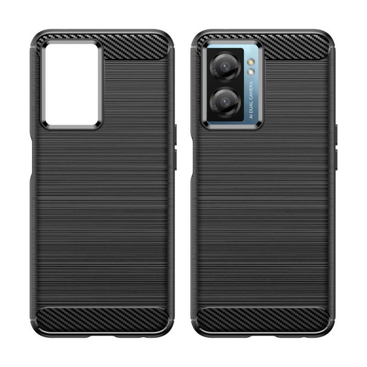 Калъф, Съвместим с Oppo A57 / A57s / A57e / A77, Карбонов, Черен