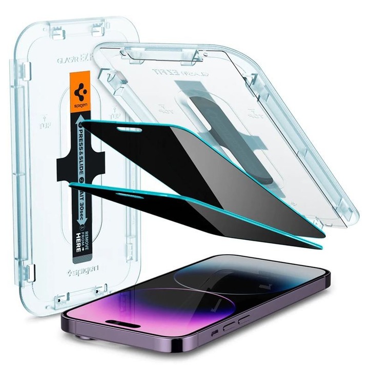 Spigen Glass EZ Fit Privacy Apple iPhone 14 Pro Edzett üveg kijelzővédő (2db / csomag) (AGL05215)