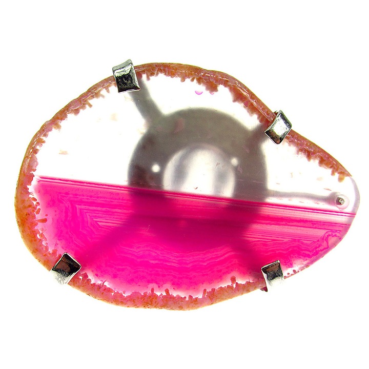 Inel reglabil statement masiv cu agat roz natural 6A, GlamBazaar