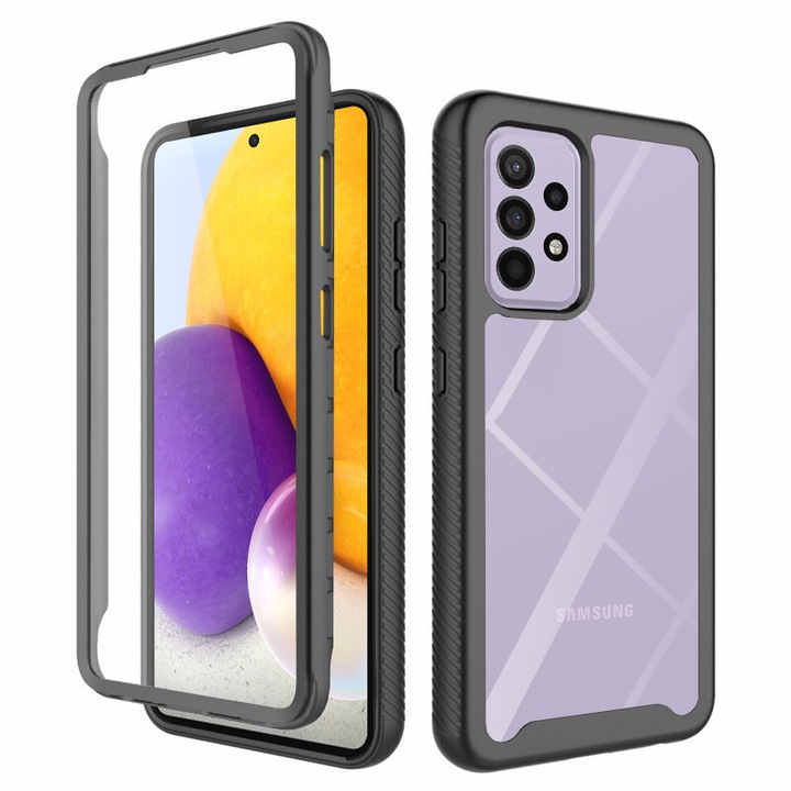 Husa pentru Samsung Galaxy A72/A72 5G + Folie, Policarbonat, Black