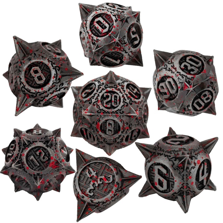 Set 7 zaruri, RPG, Morgenstern, Metal, Argintiu/Rosu