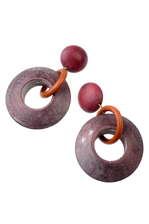 Cercei, Gloria Maris, Handmade, Wood0097 Visiniu deschis, 8.5 x 5 cm