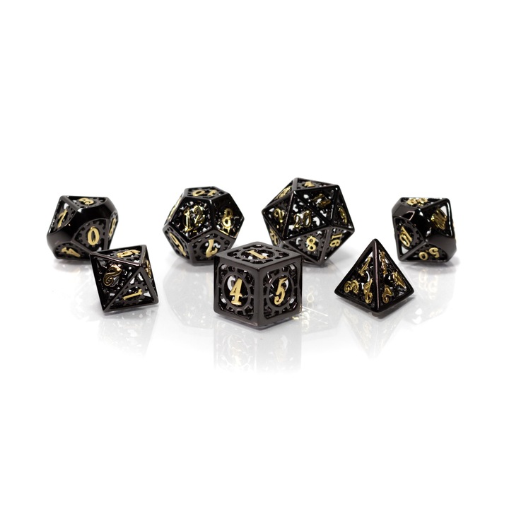 7 db-os kockakészlet, RPG, Steampunk, Fém, Fekete/Arany