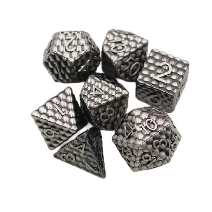 7 dobókocka készlet, RPG, méhkas, fém, ezüst