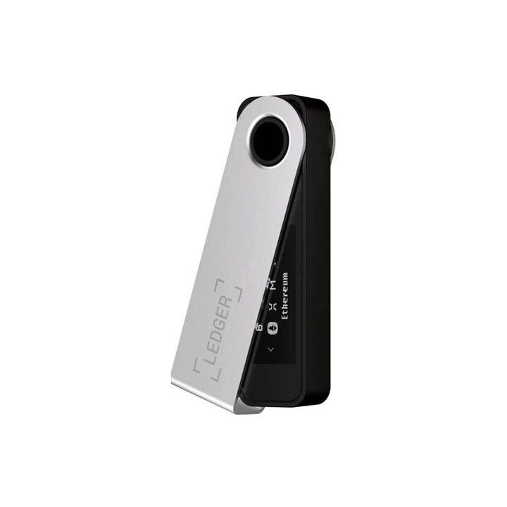 Портфейл за виртуална валута Ledger, Nano S Plus, управление на до 5500 криптовалути и токени, NFT, бърз обмен на валута, компактен, безопасно съхранение на данни, черен