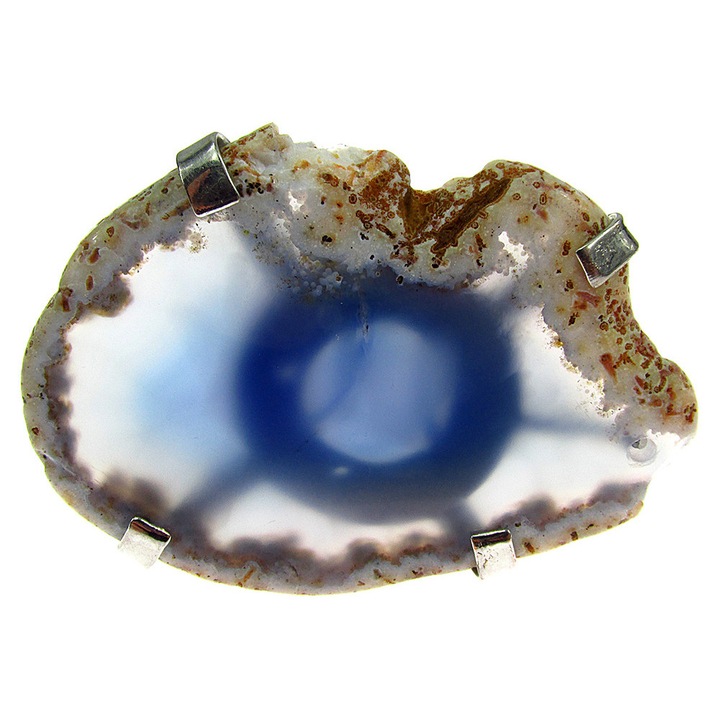 Inel reglabil statement masiv cu agat albastru natural 2A, GlamBazaar