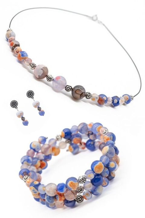 Et Bijuterii, UNICAT, Ma Bijoux, B&O Fire, Colier/Bratara/Cercei, Pietre semipretioase Agate, Albastru si Portocaliu