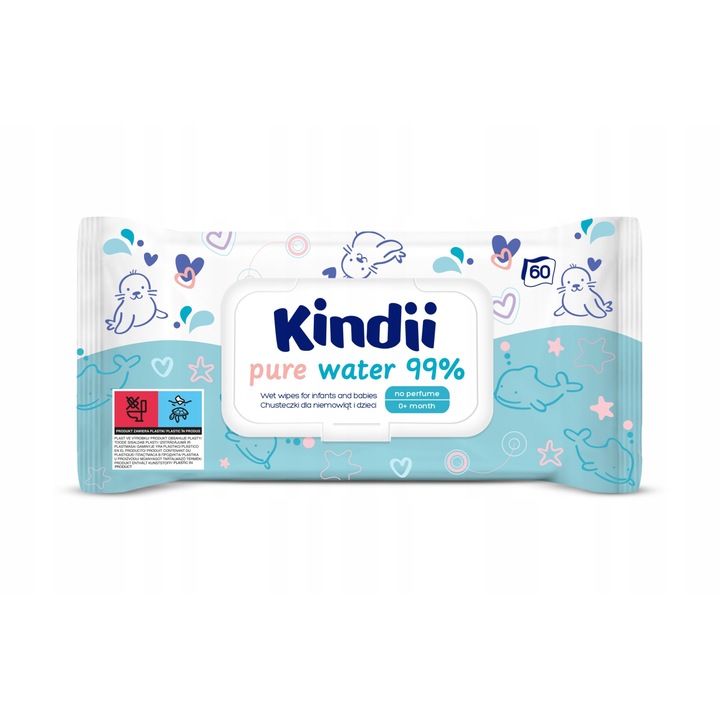 Комплект 60 мокри кърпички Kindii Pure Water