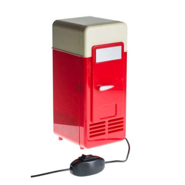 Frigider de birou, Gadget Master, Plastic, USB, LED, Rosu/Alb