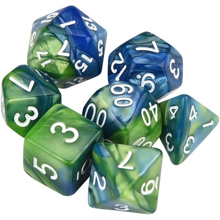 7 kockás készlet, RPG, akril, többszínű