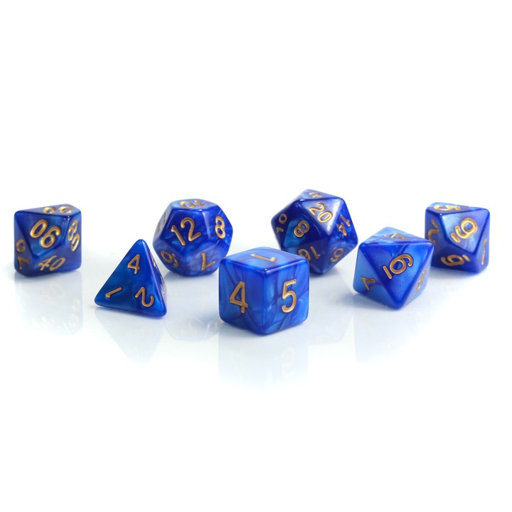 7 db RPG dobókocka készlet, Akril, Kék/Arany