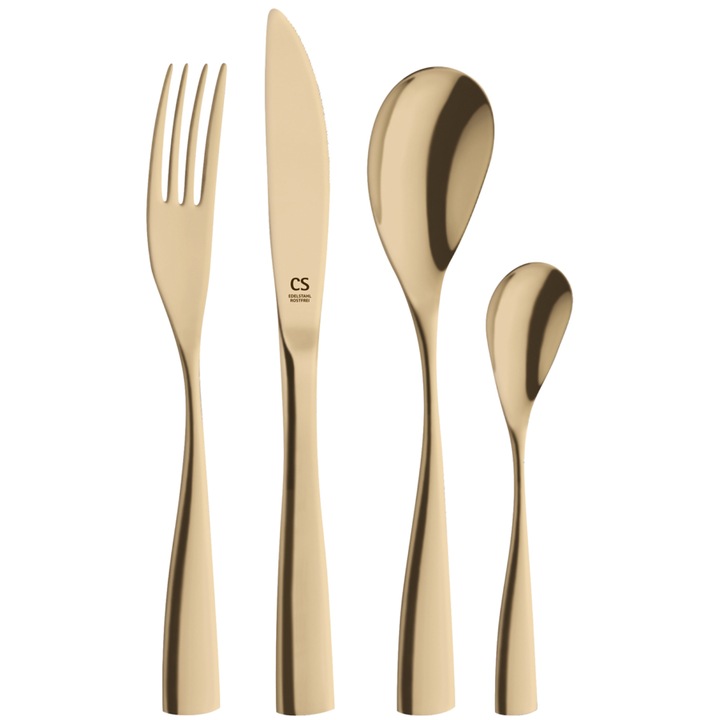 Set de tacamuri, Otel inoxidabil, 24 bucati, Auriu