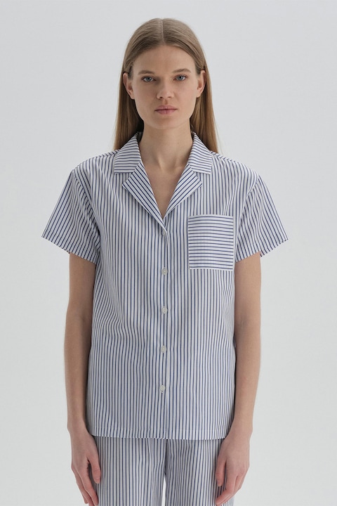 DAGI, Bluza de pijama cu model in dungi, Alb/Albastru inchis