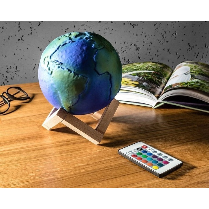 LED лампа във формата на глобус, Gadget Master, пластмаса, USB, 16 цвята, Зелен/Син