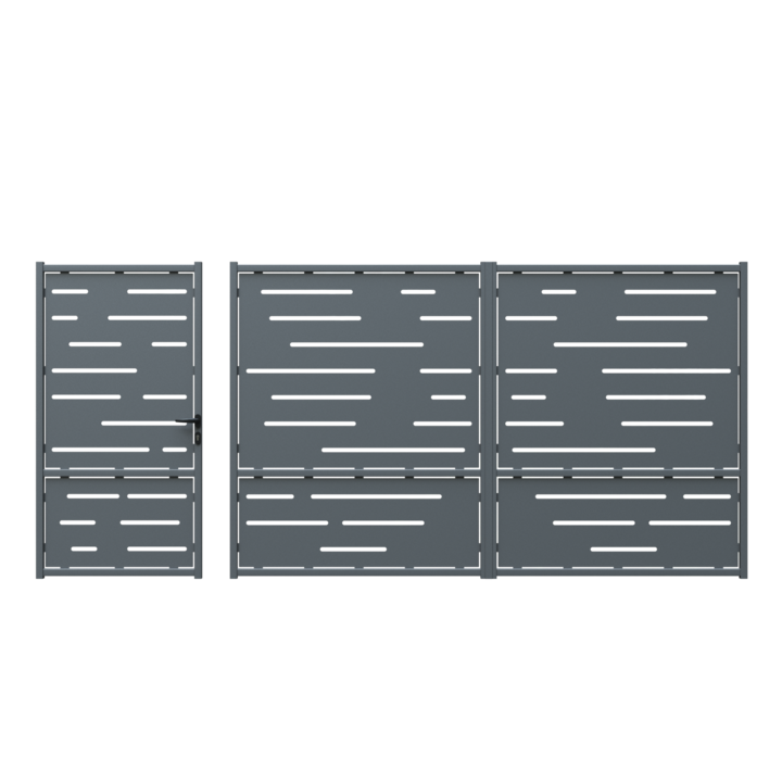 Set poarta auto si pietonala, Todome, modern 301, negru, 400 x 180 cm, cu accesorii