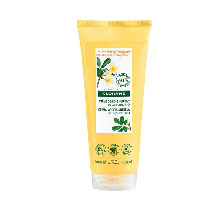 Frangipani virágos tusfürdő krém száraz bőrre, Klorane, Flor De Frangipani, 200 ml