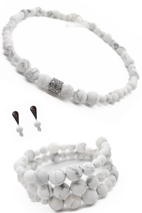 Set Bijuterii, UNICAT, Ma Bijoux, Bride Bijoux, Colier/Bratara/Cercei, Pietre semipretioase Agat, Alb